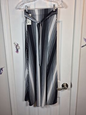 Striped High Waist Maxi Skirt B&W Coastal Chic Summer Vacation S NEW